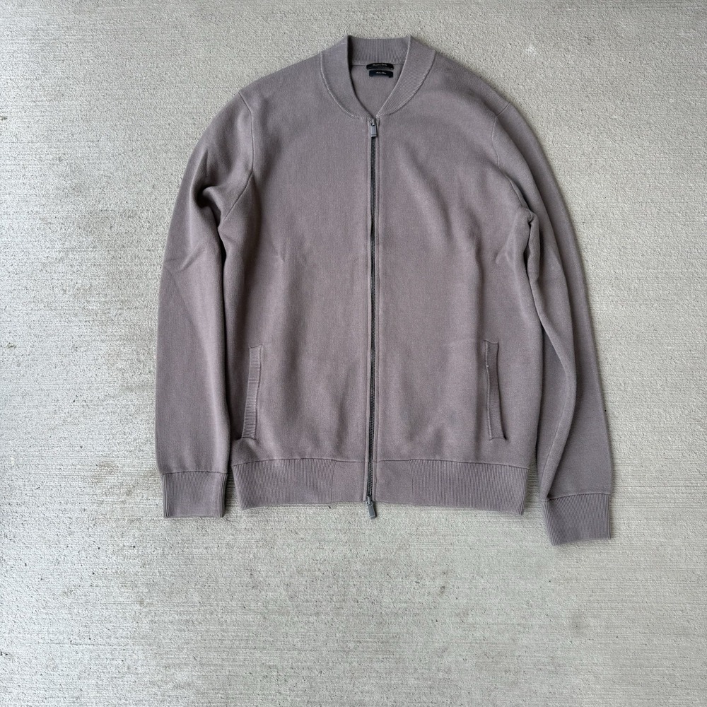 Massimo Dutti Men's Full Zip Sweater XL Lightweight Knit Bomber Jacket